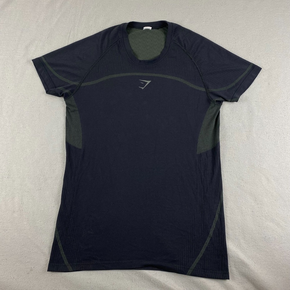 Gymshark Onyx 5.0 V5 Seamless Shirt Mens Medium Black Dark Grey Workout Gym Top